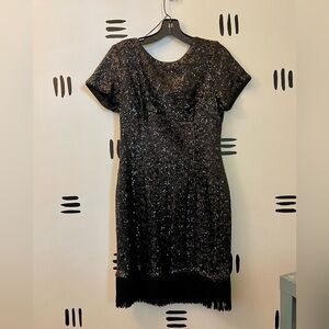 Aidan by Aidan Mattox Black Sequin Dress with Fringe